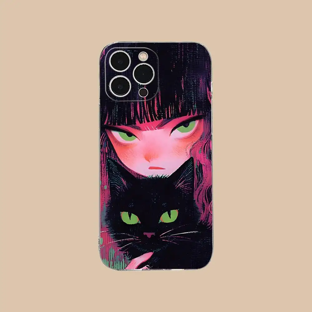 حافظة هاتف فني على شكل قطة لهاتف آيفون 16 15 14 13 12 11 X XR XS 8 6 Pro Max Plus غطاء حماية صغير بلون واضح جميل #6