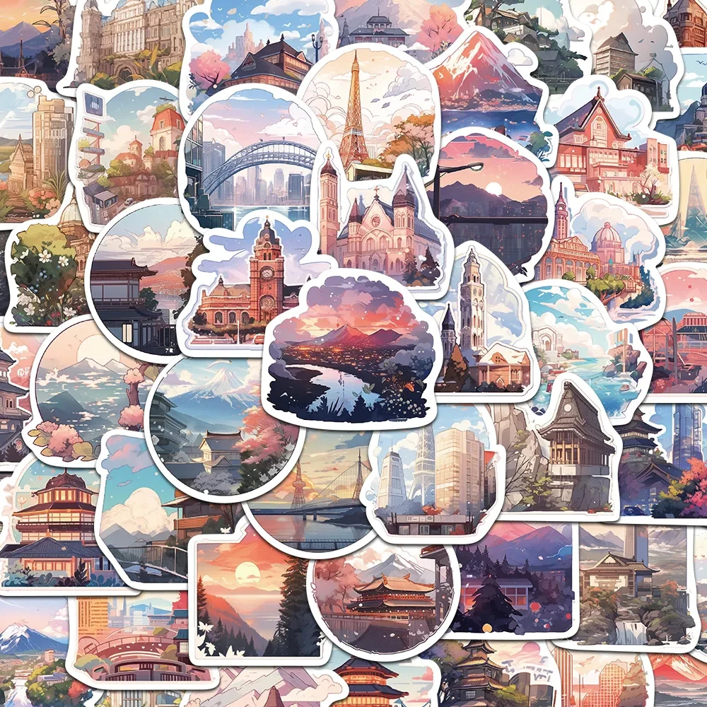 

10/30/50pcs World Famous Buildings Stickers Aesthetic City Landmark Decals Decorative Planner Planner Laptop Waterproof Sticker