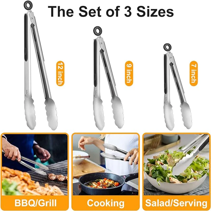 9/12/16 Inch Stainless Steel Long Bbq Tongs Non-Slip Handle Salad Bread Clamp Meat Food Clip Kitchen Tools