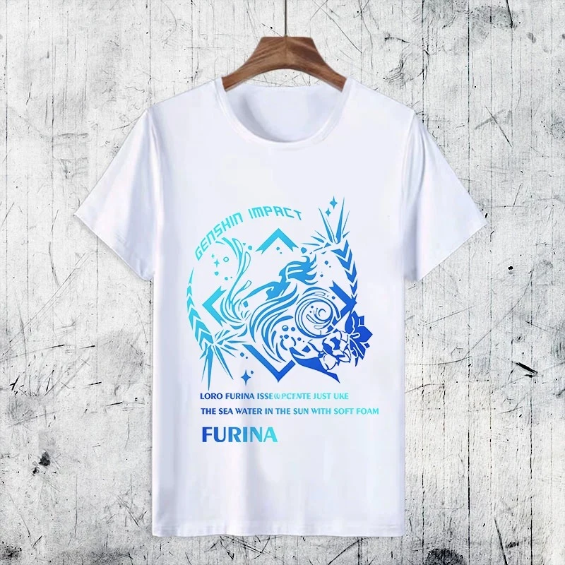 Genshin Impact Furina de Fontaine Focalors fufu Character T-Shirt  Short Sleeve Shirt Unisex Men Women Short Sleeve Anime Tops