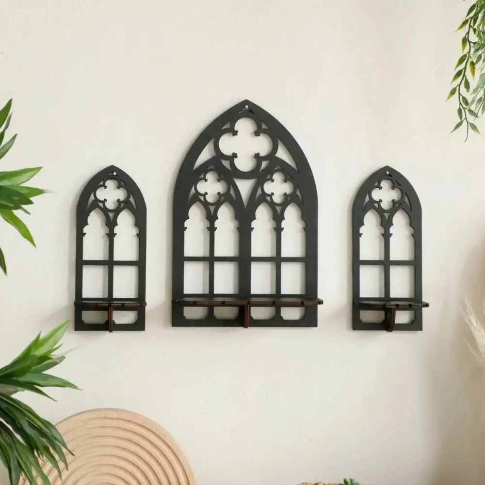 3 Pcs Trendy Gothic Wall Decoration Vintage Wooden Hollow Wall Decor Gift Goth Cathedral Arch Frame