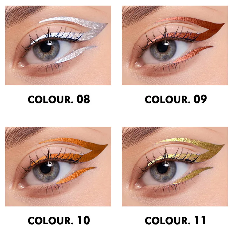 12 Kleuren Waterdichte Metallic Vloeibare Eyeliner Langdurige Groene Goudblauwe Zweetbestendige Sneldrogende Eyeliner Potlood Ogen Make-Up