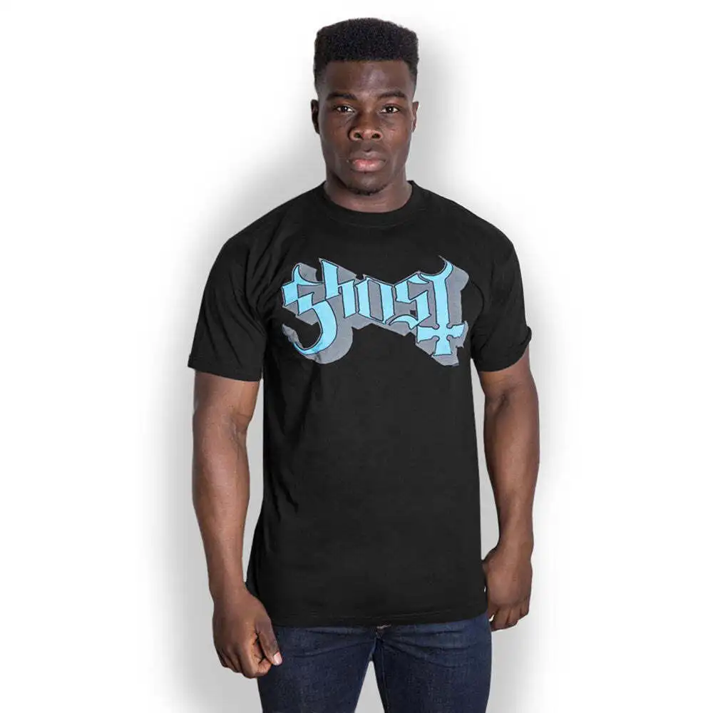 Ghost T Shirt Blue Grey Keyline Logo Official New