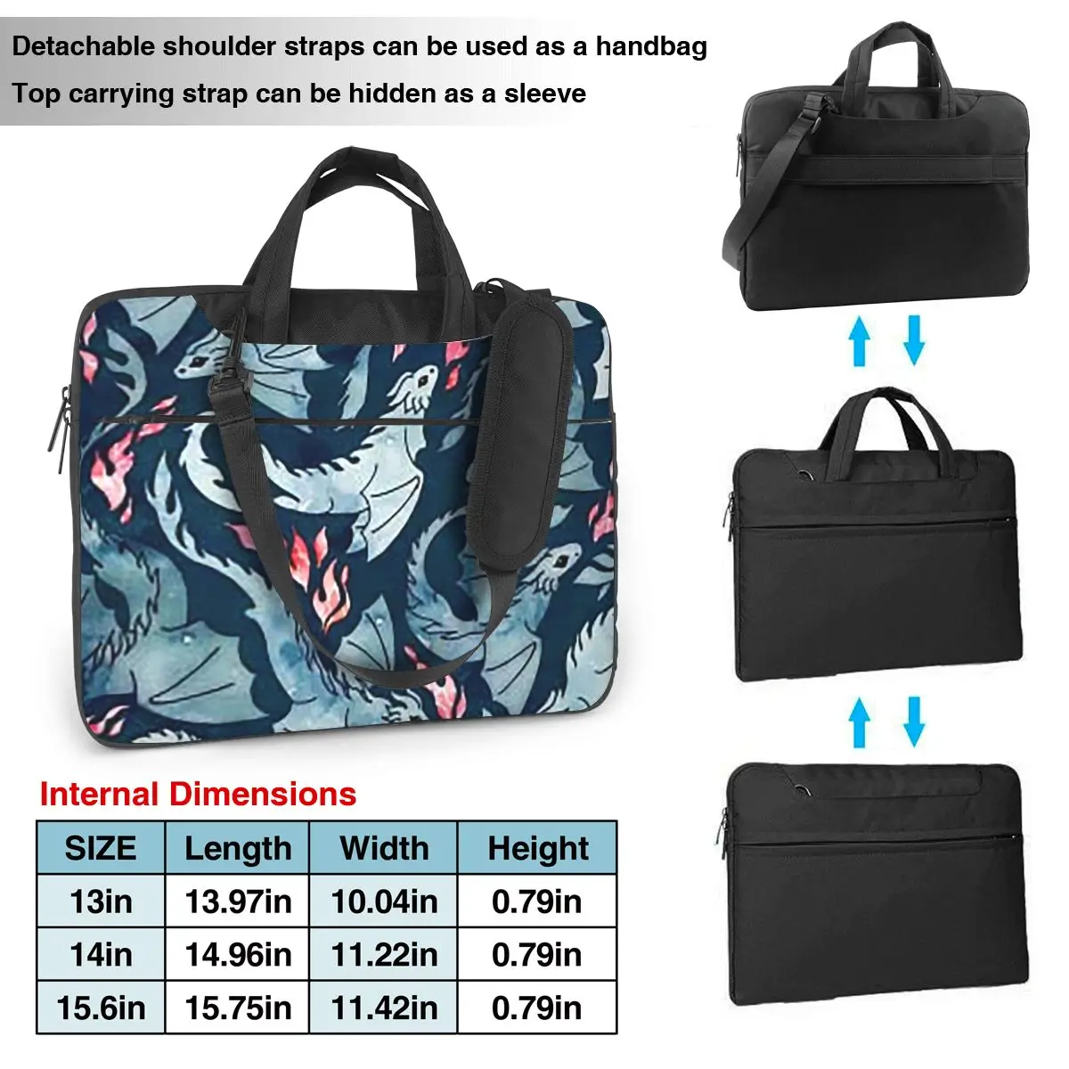 Dragon Fire Dark Blue Laptop Bag Shockproof Case Computer Bag 13 14 15.6 Inch Crossbody Notebook Pouch For Macbook Pro Air