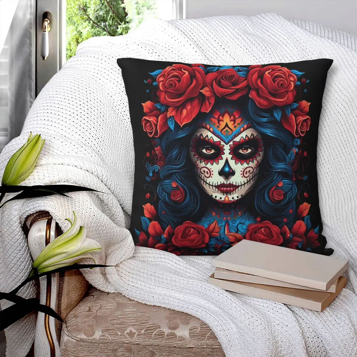 Alexander Gothic Las Elegantes Girls Day Of Dead Skull Square Pillowcase Pillow Cover Cushion Zip Throw Pillow for Home Sofa