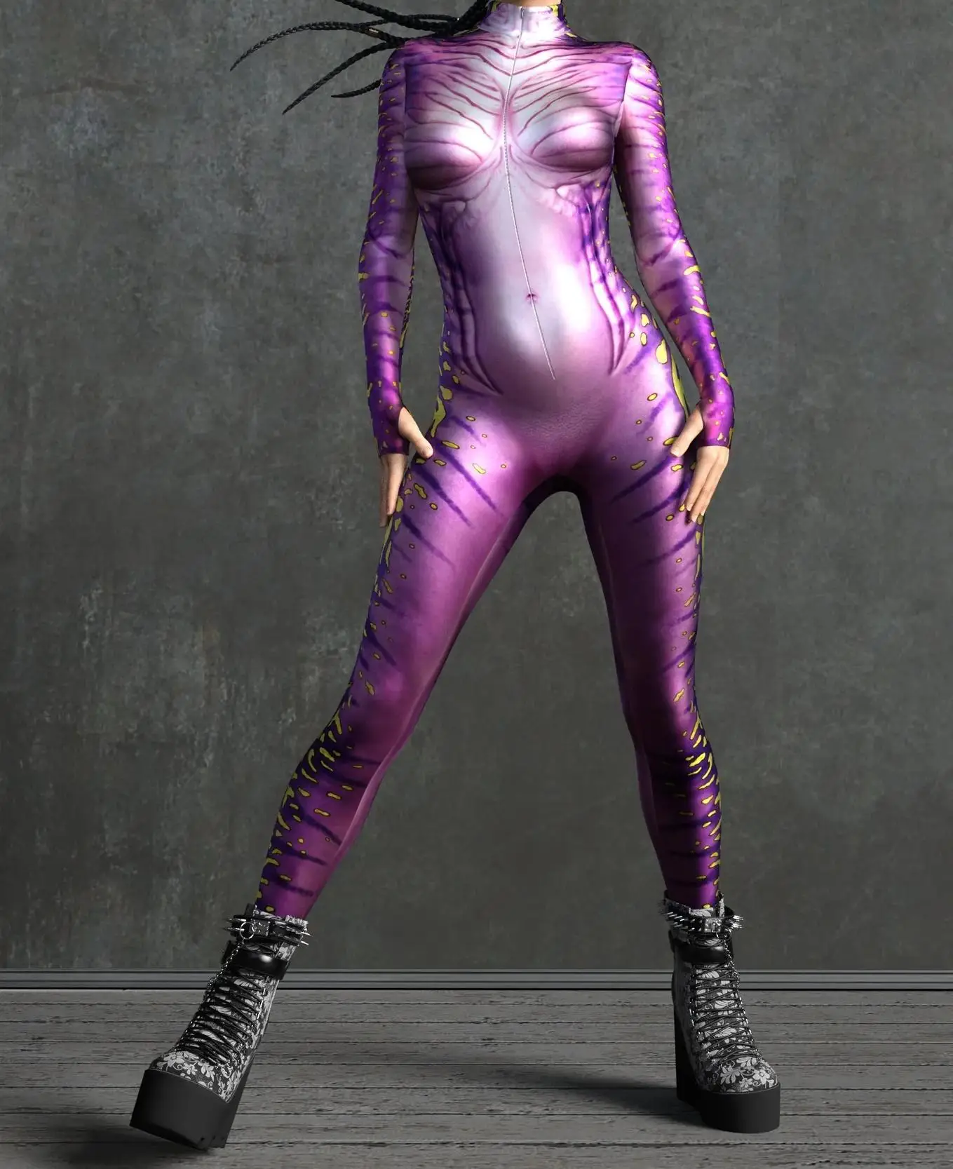 Horror-Monster Damen Cosplay Punk-Rüstungs-Jumpsuit Kostüm Elastischer Festtags-Party-Auftritts-Bodysuit Overall Zentai – Detail 30