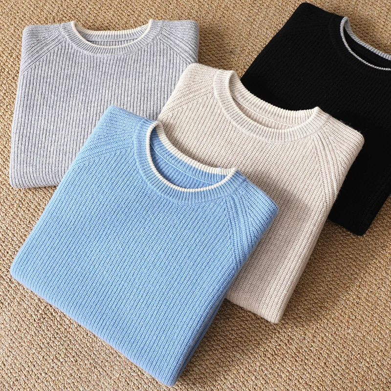 

Осень/зима 2025, новый мужской свитер, 100% шерсть, топы с круглым вырезом, повседневный вязаный пуловер с цветными блоками, кашемировая мужская одежда с длинными рукавами