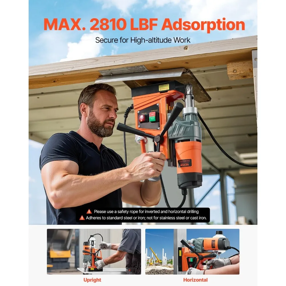 VEVOR Mag Drill Press, 1300W 1.57 Boring Diameter, 2922lbf Power Portable Magnetic Drill, 810 PRM, 11Pcs Drill Bits Electric Dri
