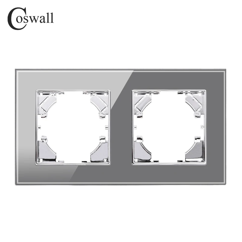 Coswall Grey D1 Silver-Plated Glass Panel Wall Light Switch EU/France Standard Socket USB Charging CAT6 Internet Module DIY