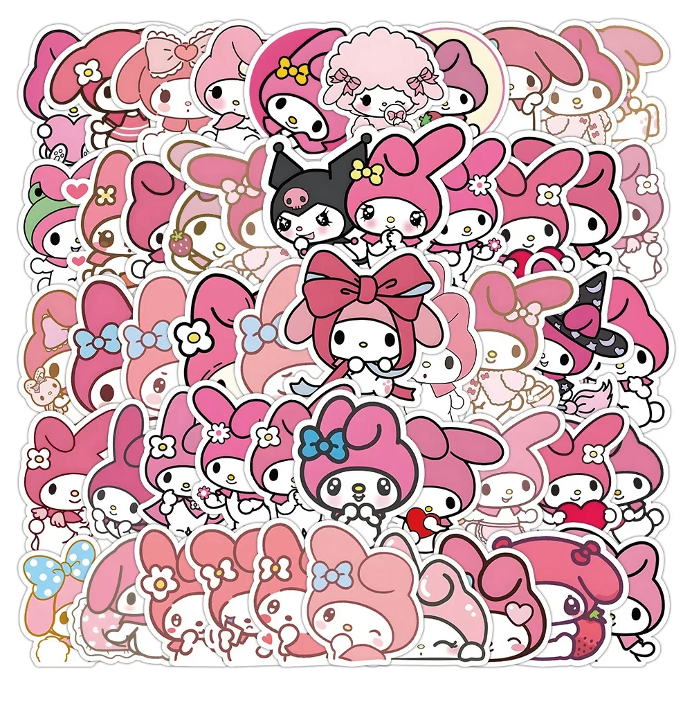 50pcs Kawaii My Melody Kuromi Hello Kitty Stickers for Kids Girl DIY Stationery Diary Cute Cartoon Sanrio Sticker Decals