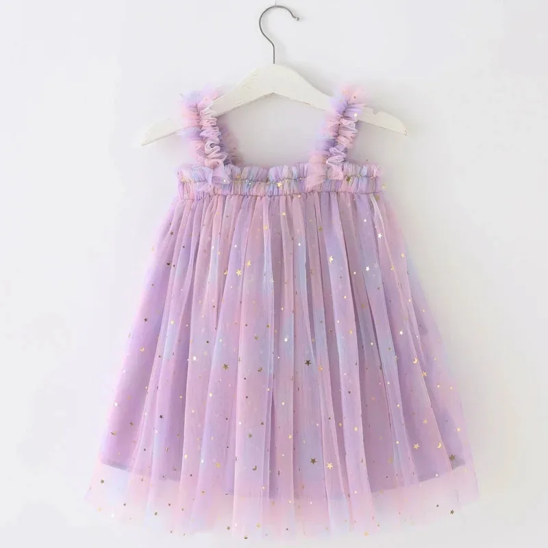 Summer Preschool Girl Baby Dress Rainbow Sequin Thin Gauze Cute Sweet Dress Girl Halloween Unicorn Dress Sling Dress
