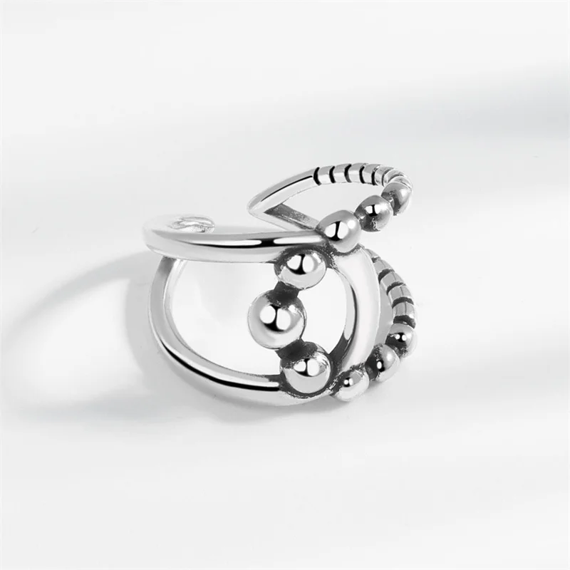 

QMCOCO Silver Color Rings New Style Hot Sell Trendy Vintage Couple Unique Geometric Round Beads Birthday Party Jewelry Gifts