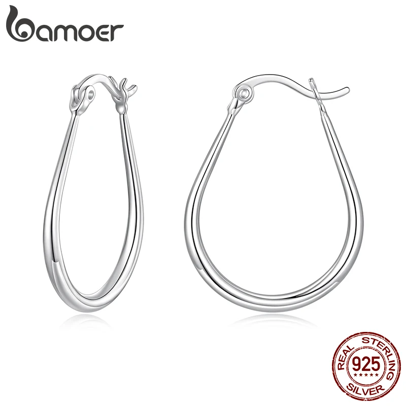 BAMOER 925 Sterling Silver Large Oval Hoop Earrings Chunky Hypoallergenic Huggie Earrings For Women Punk Classic Jewelry Gifts