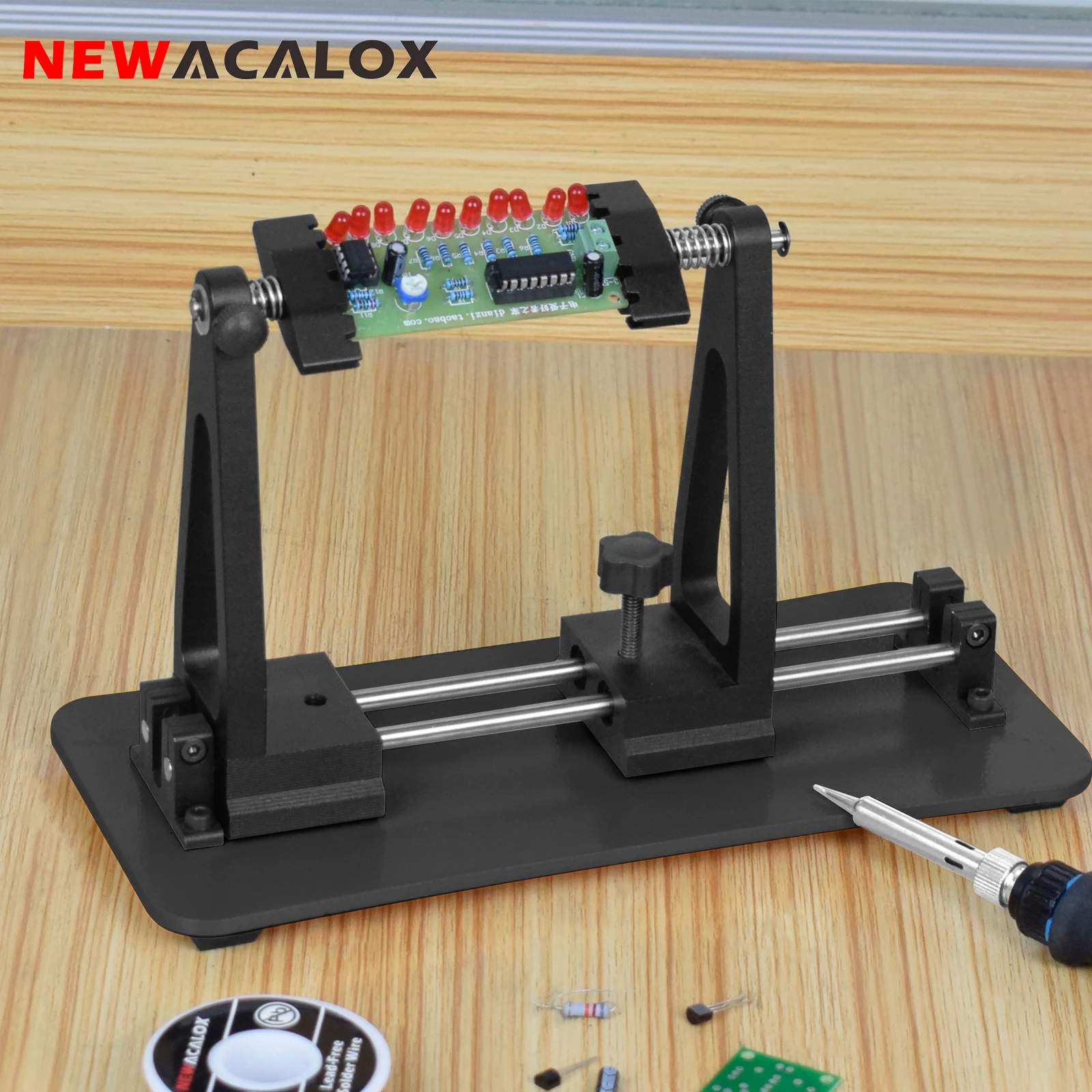 Soporte de placa de circuito ajustable con 2 brazos flexibles magnéticos, mano de ayuda para soldadura giratoria de 360 grados para sujetar PCB