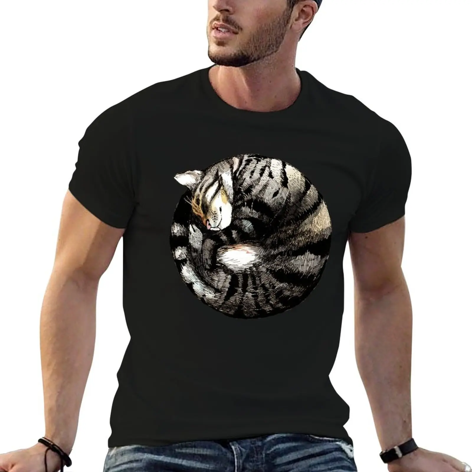 Tranquil Cat Sleeps in a Circle T-Shirt Sweat Absorbing Sports Tee Shirt