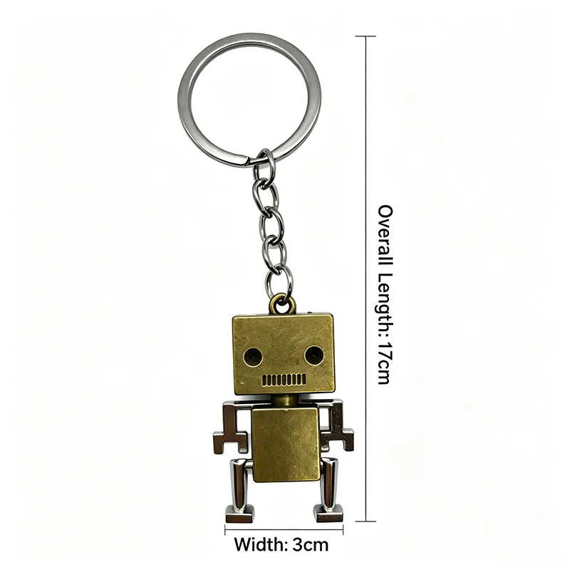 Retro Beweglicher Roboter-Schlüsselanhänger Vintage Metall Quadratischer Roboter-Schlüsselring Kreativer Punk-Stil Taschenanhänger Geschenk für Männer Frauen – Detail 6