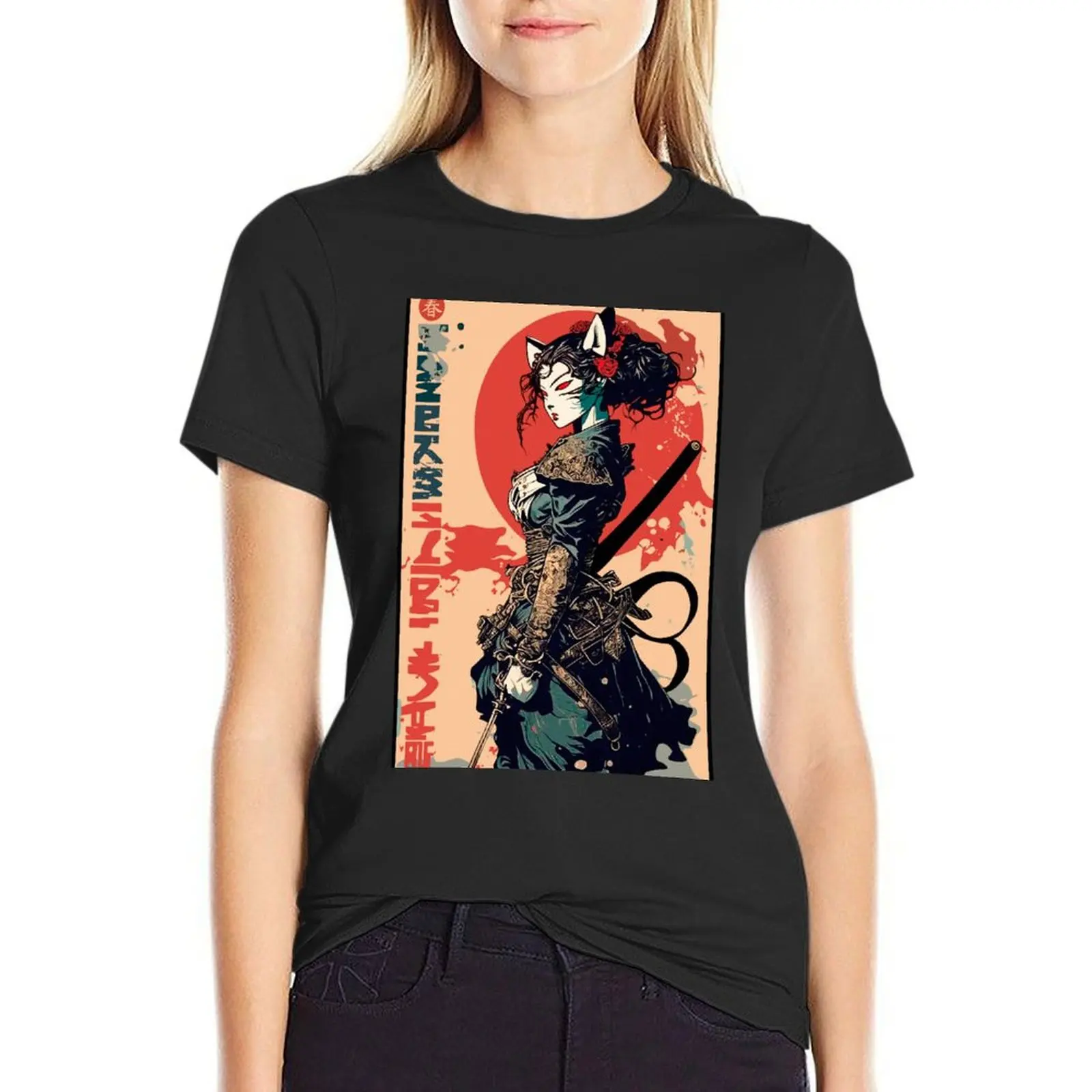 

Samurai Japanese Warrior Girl Urban Fashion T-Shirt vintage summer clothes aesthetic clothes tees workout t shirts for Women