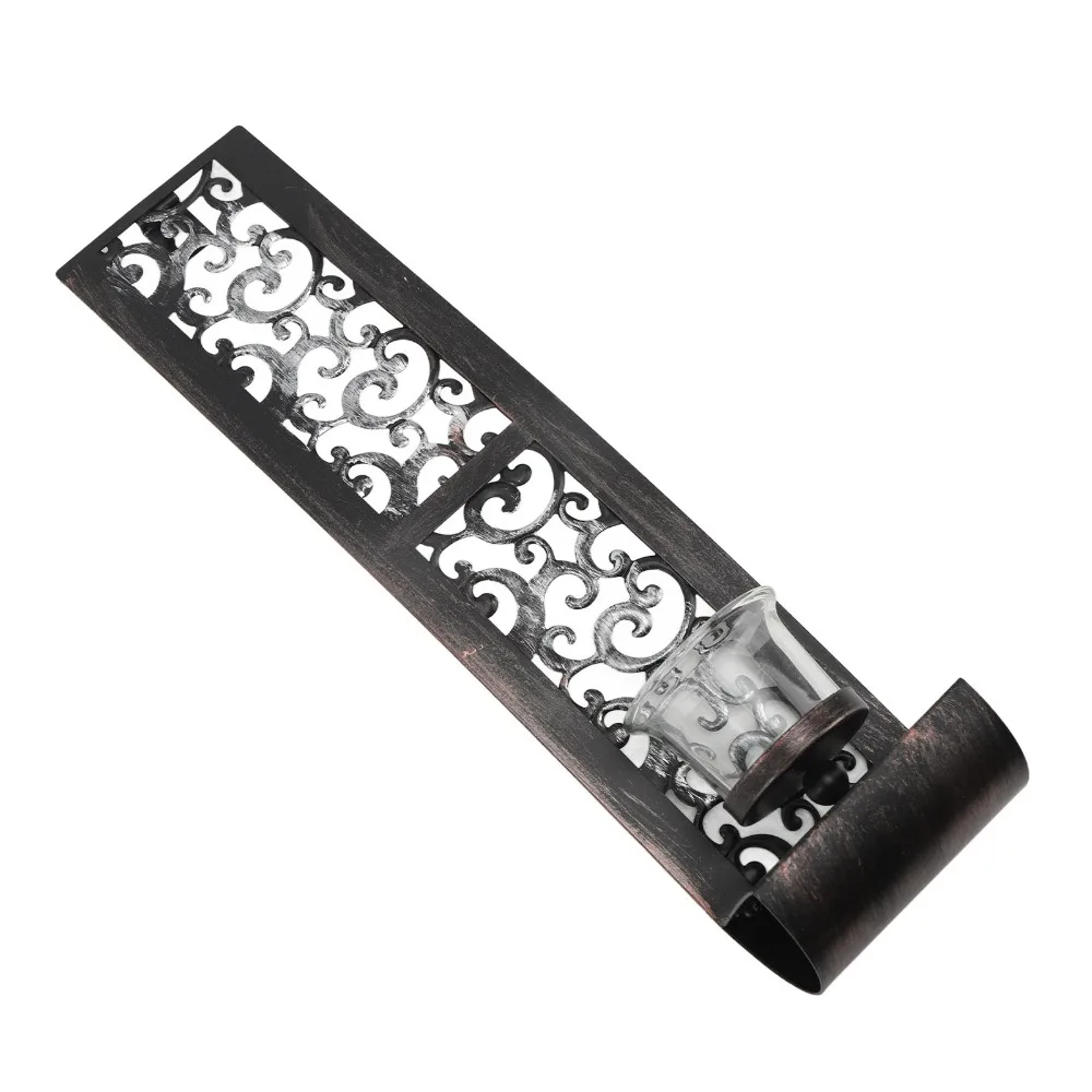 2pcs Durable Iron Wall Candle Holder 14.2x2.8x3.5in Balck Wall Candle Sconce Hanging Design Wall Mount Candle Holder for Office