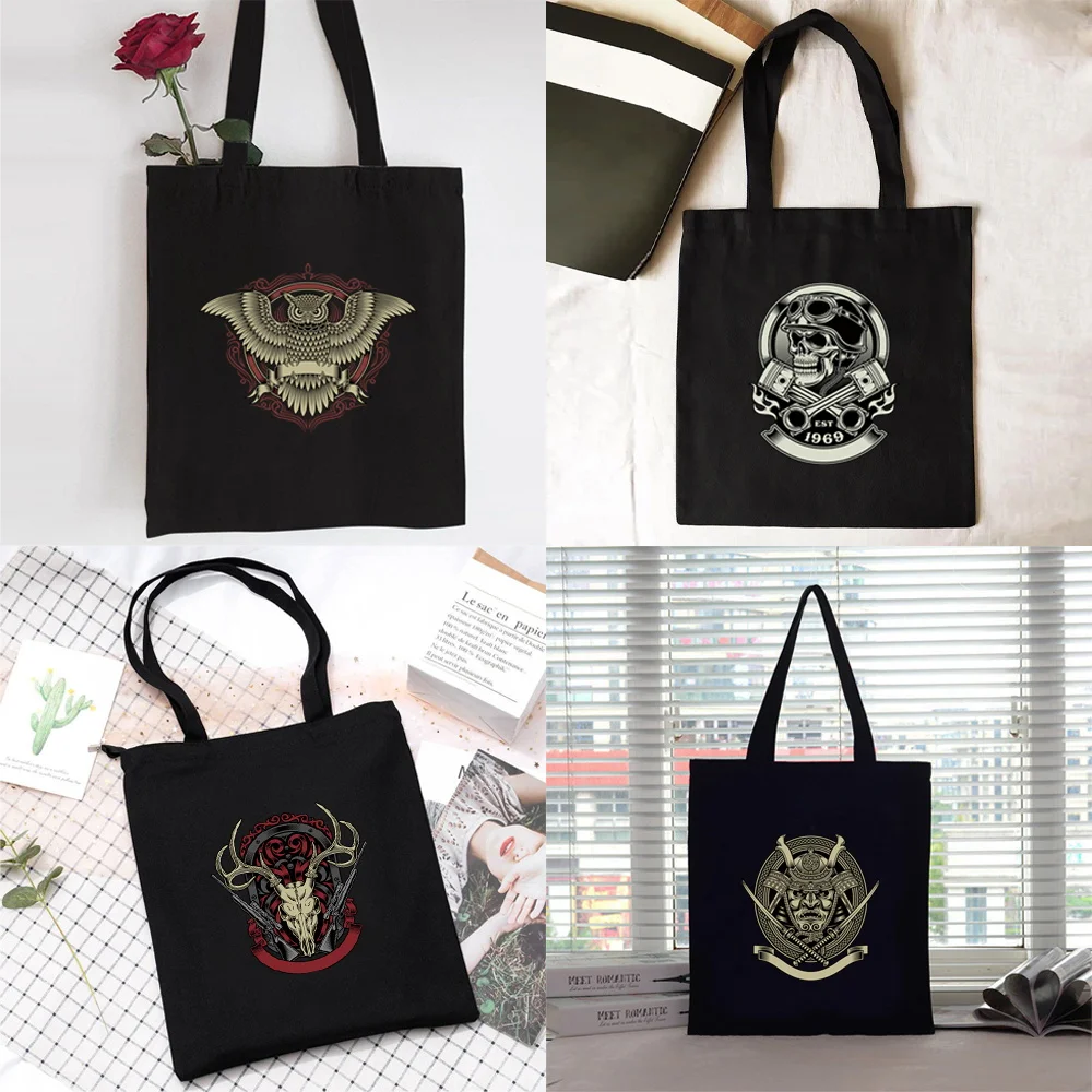 Shopping Bag Women Handbag Shoulder Bag Ladies Shopper  Canvas Bag Reusable Commute Large Capacity School Tote Bag Skull Print