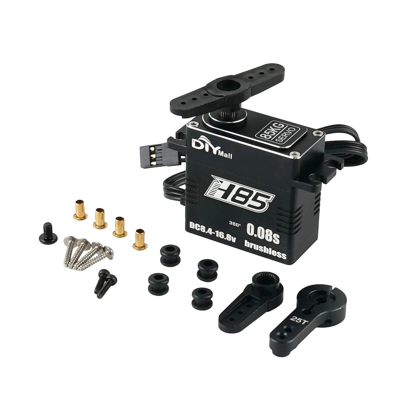 85KG โลหะดิจิตอลเซอร์โวมอเตอร์ไร้แปรงถ่าน H85 8.4V-16.8V แรงบิดสูง 180 ° /270 ° /360 °   ชิ้นส่วนเซอร์โวโลหะสำหรับประกอบเองสำหรับรถบังคับวิทยุและหุ่นยนต์
