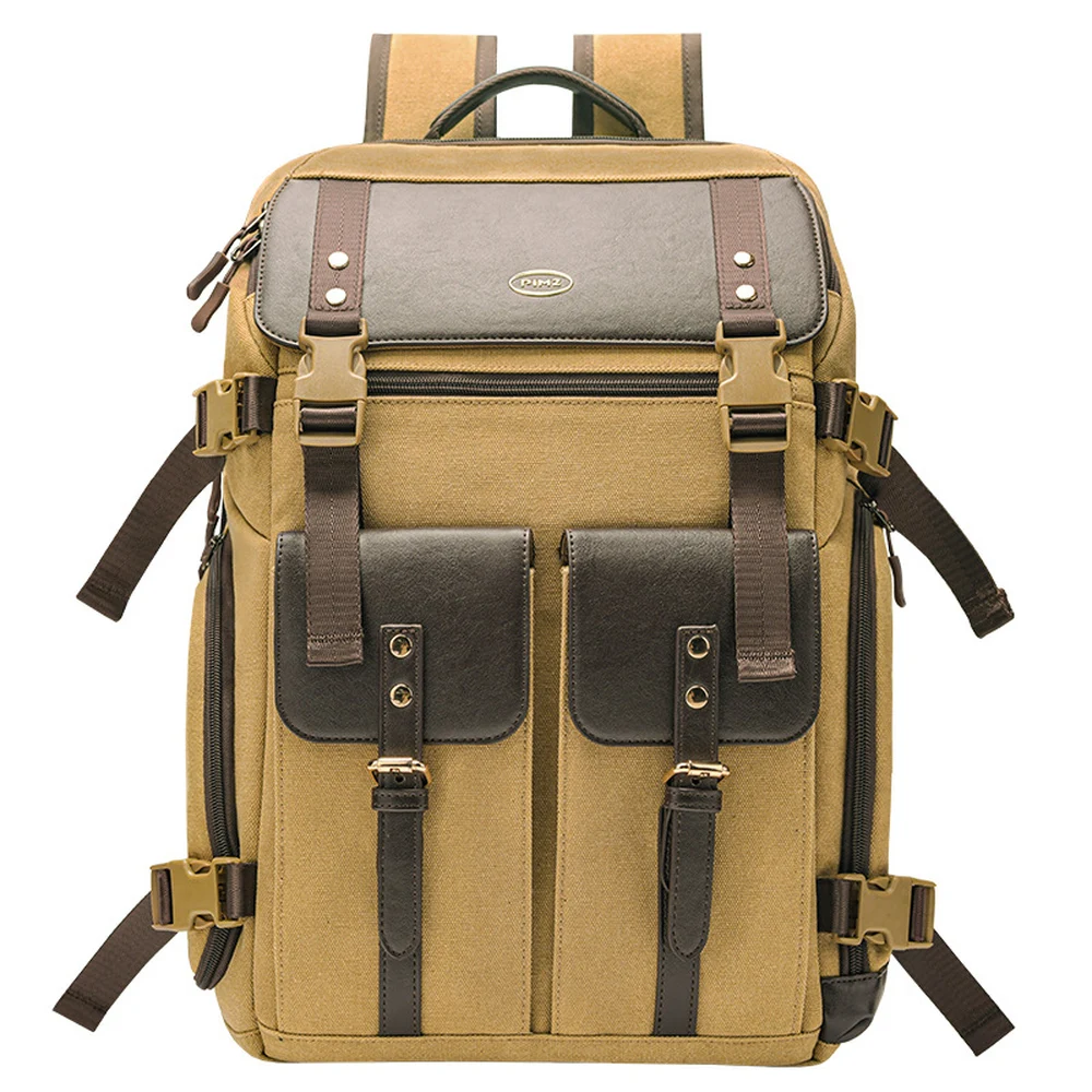 Vintage Canvas Camera Backpack with Removable Interior Dividers Front Buckle Pockets and Adjustable Shoulder Straps