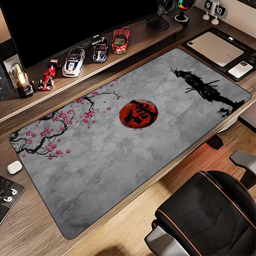 

Японский самурайский коврик для мыши с вишней, настольный коврик, игровые коврики, нескользящая резина, прочный водонепроницаемый аксессуар для ПК, серый ковер