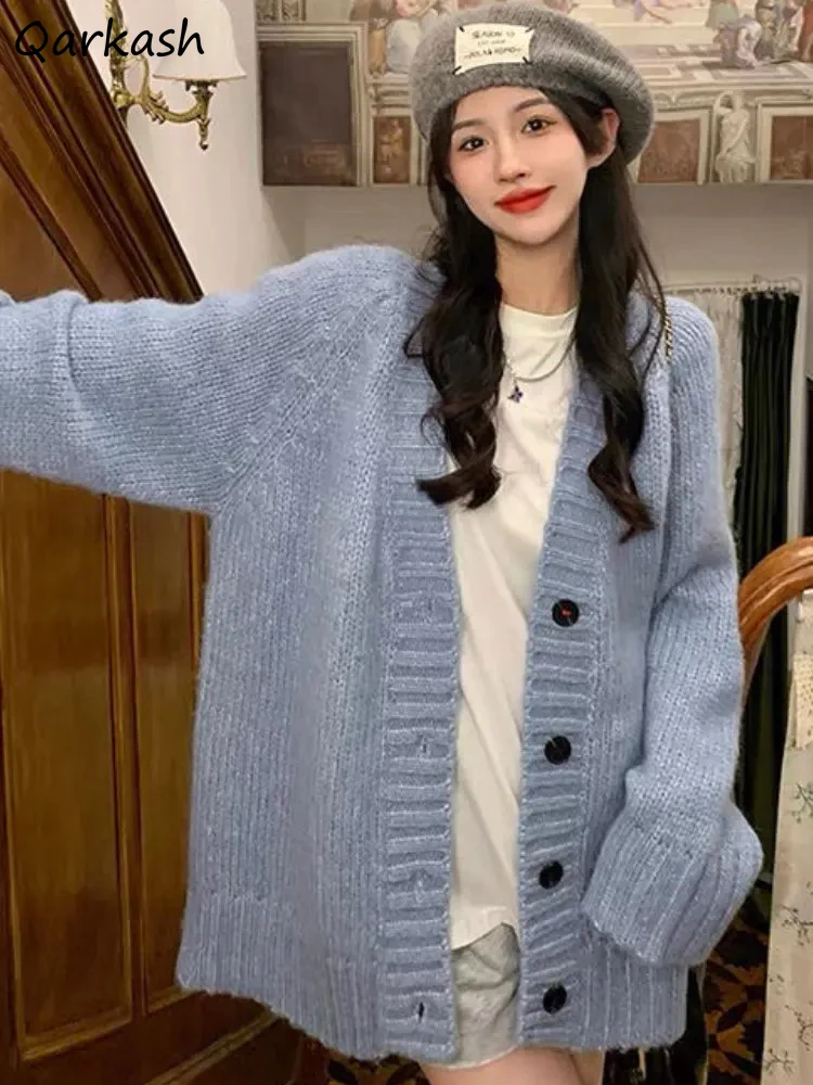 

Новые осенние кардиганы для женщин для отдыха, простые базовые свободные нежные уютные трикотажные изделия с v-образным вырезом для студентов, винтажные универсальные Harajuku Y2k, модные