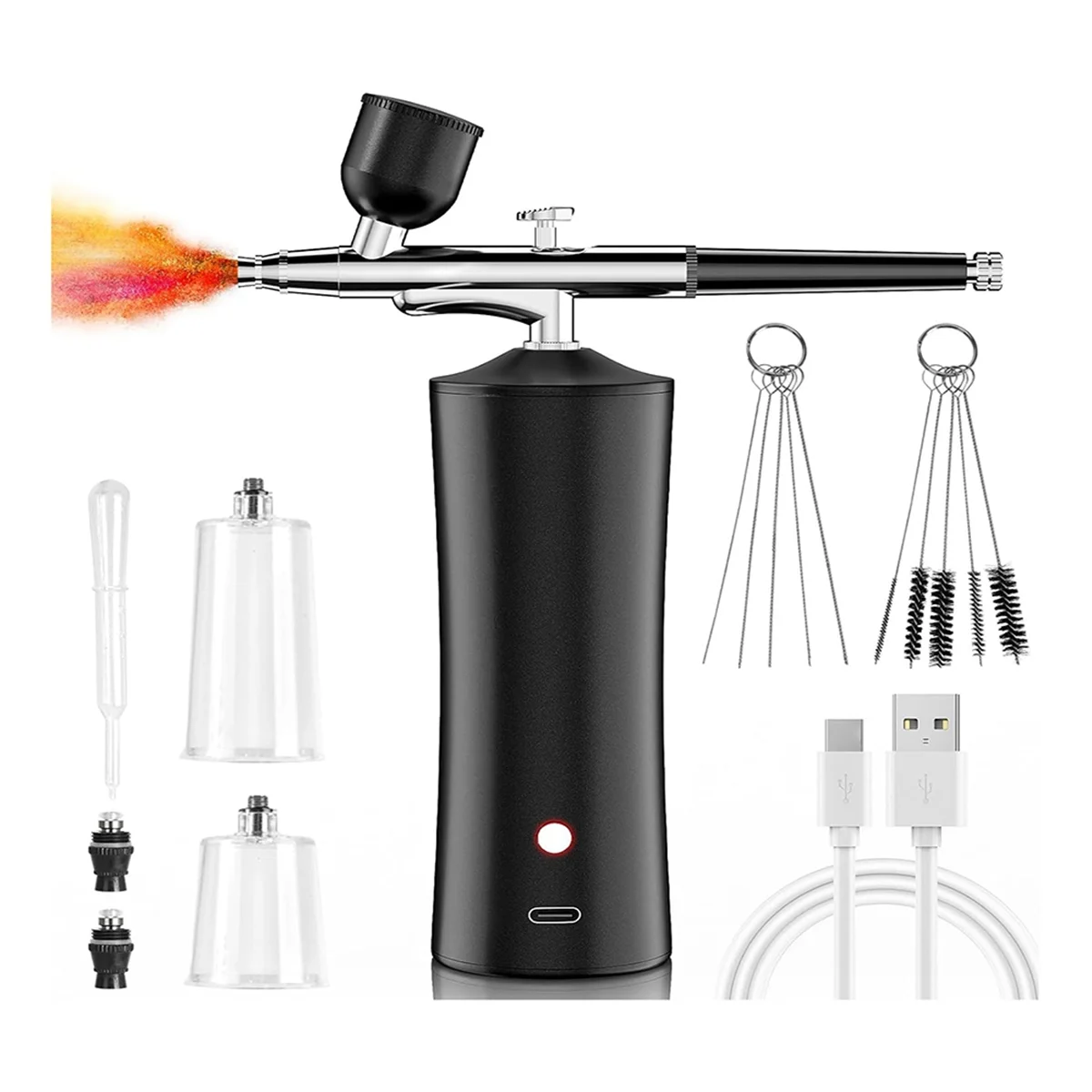 

Airbrush Kit, 30PSI Cordless Rechargeable High-Pressure Non-Clogging Air BrushGun for Nail Art,Painting,Cake Decor Black