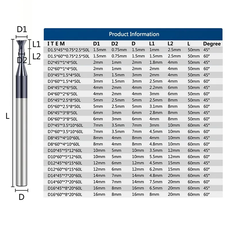 Dovetail Milling Cutter 45/60 Degrees T Slotting Milling Bit 1.5-16mm Carbide End Mill Metal Machining Milling Tool