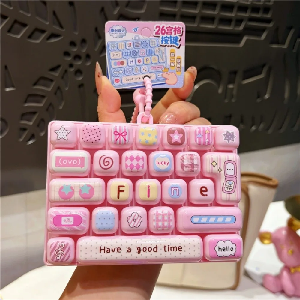 Creative 26-key Keyboard Keychain Pressable Keys Hanging Loop Press Button Clear Key Sounds Keyboard Fidget Gifts