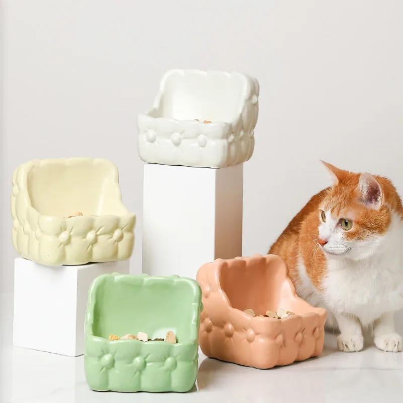 

Керамическая миска для корма для кошек с защитой от наконечника, наклонный рот, миска для воды большого диаметра для щенков, кошек