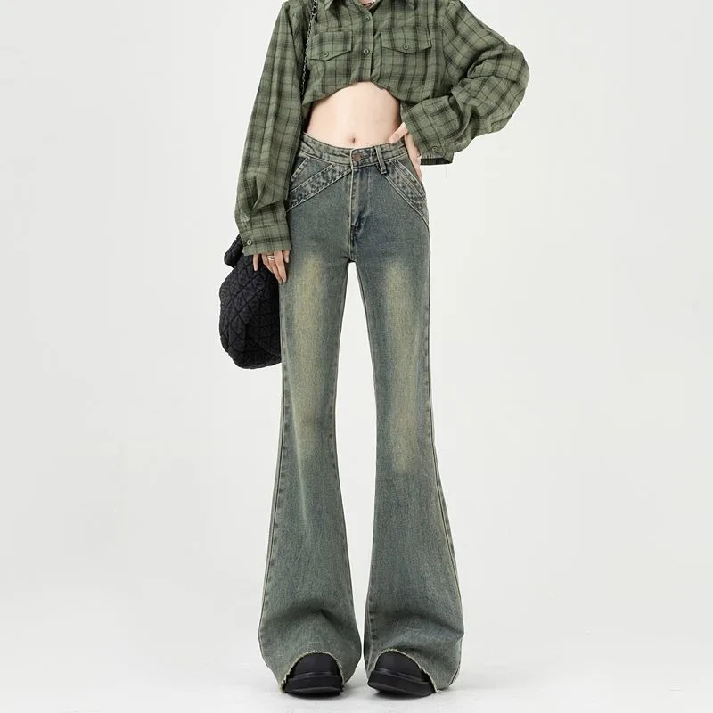 Micro-large Elegant High-waisted Jeans Women Spring and Autumn New Loose Wide-legged Design Flare Jeans Thin Drag Pants Y2k New