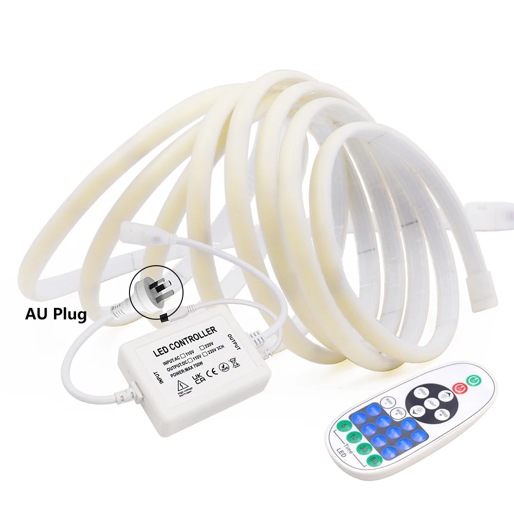 KISUFU Dimmbare 220V COB Neon LED Streifen Licht 23Key IR Fernbedienung EU UK AU Power Stecker 240LED Wasserdichte flexible Band Hause Beleuchtung 3