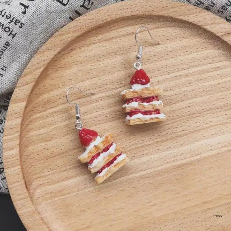 Sweet Strawberry Cake Earrings Shaped Drop Earring Stylish Ear Pendants for Women Girls Fashionable Ears Jewelry