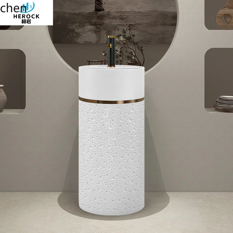 HT Home Decoration Artistic Standing Basin Bubble Wabi-Sabi Cream Style Floor-Standing Integrated Wabi-Sabi Style