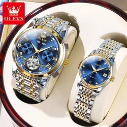 OLEVS 6607+6602 Original Men Women Watch Luxury Brand Tourbillon Mechanical Watch High end Romantic Lover Date Gift Couple Watch