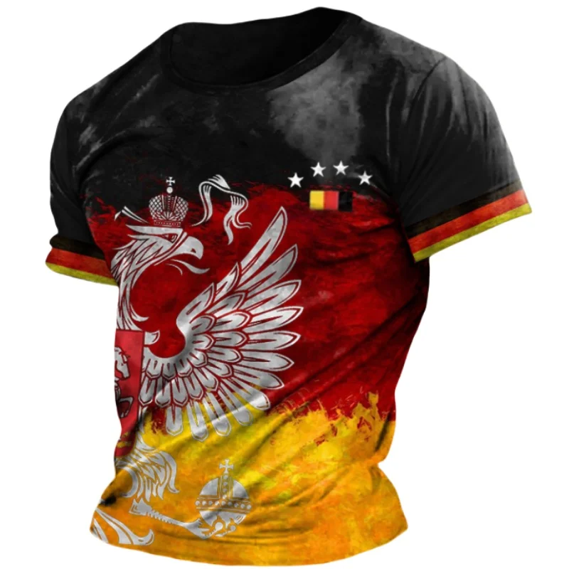 Retro Germany Eagle Print T-shirt Summer Germany Jersey O-Neck Loose Short Sleeve Deutschland Tee Shirt Street Tops Men Clothing