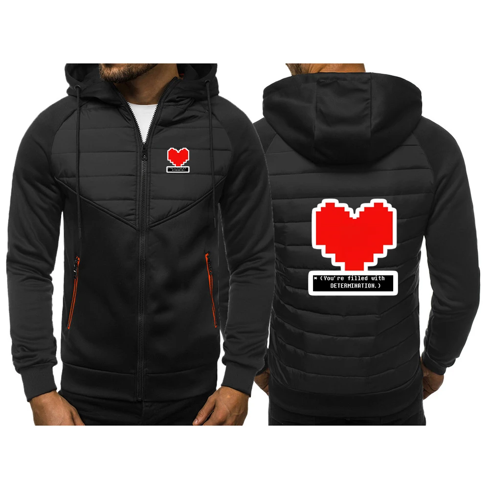 2026 Nova Jaqueta Masculina Confortável com Zíper e Capuz Tricolor do Jogo Undertale, Coleção Primavera Outono, com Estampa 'You're Filled With Determ