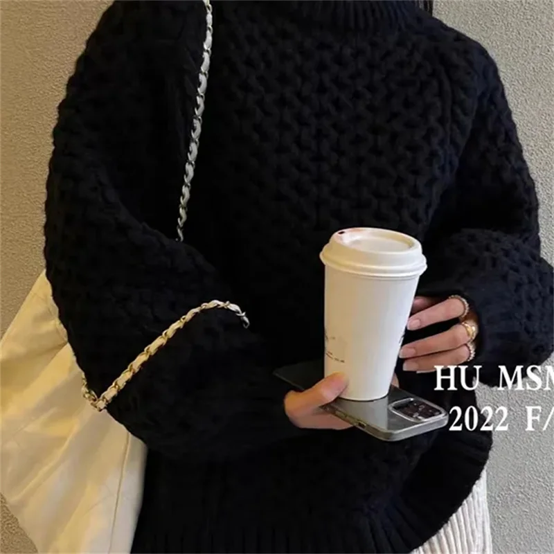 Autumn and Winter 2023 New Thickened Loose Korean Heavy Industry Crochet Vintage Fried Dough Twists Knitted Sweater New Pullover