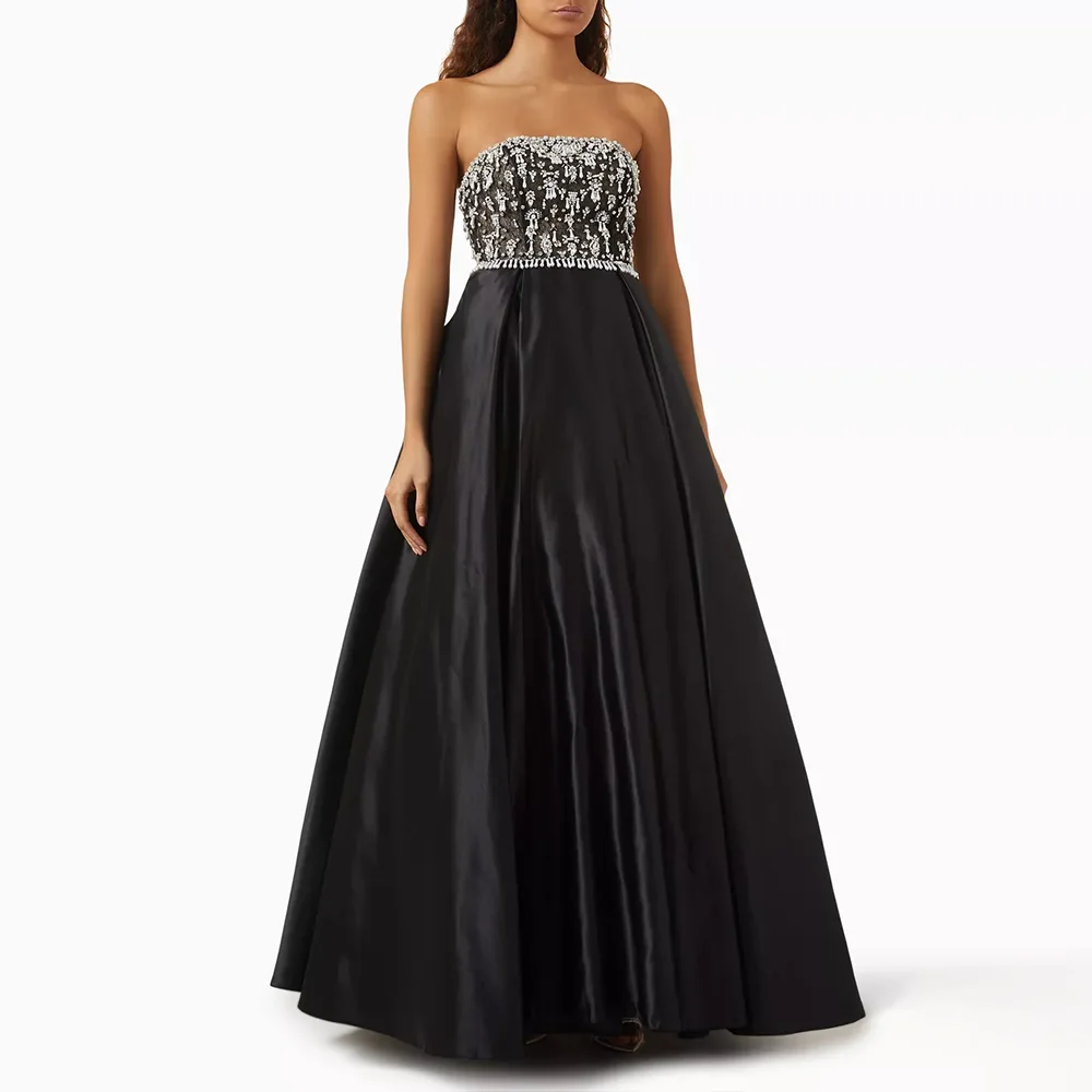 

Вечернее платье без бретелек с кристаллами, атласное плиссированное платье без рукавов длиной до пола, вечерние платья, сексуальное платье для выпускного вечера с открытой спиной