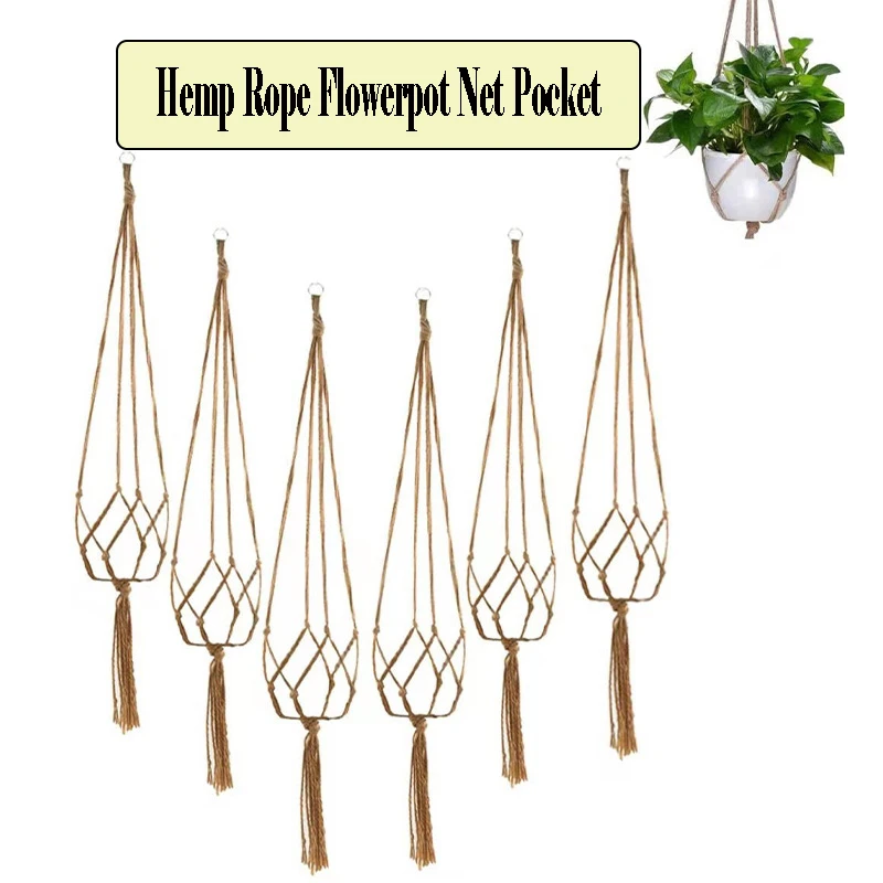 

2PC Hemp Rope Flower Pot Net Bag for Landscaping Creative Plant Woven Hanging Flower Pot Hanging Basket Net Bag