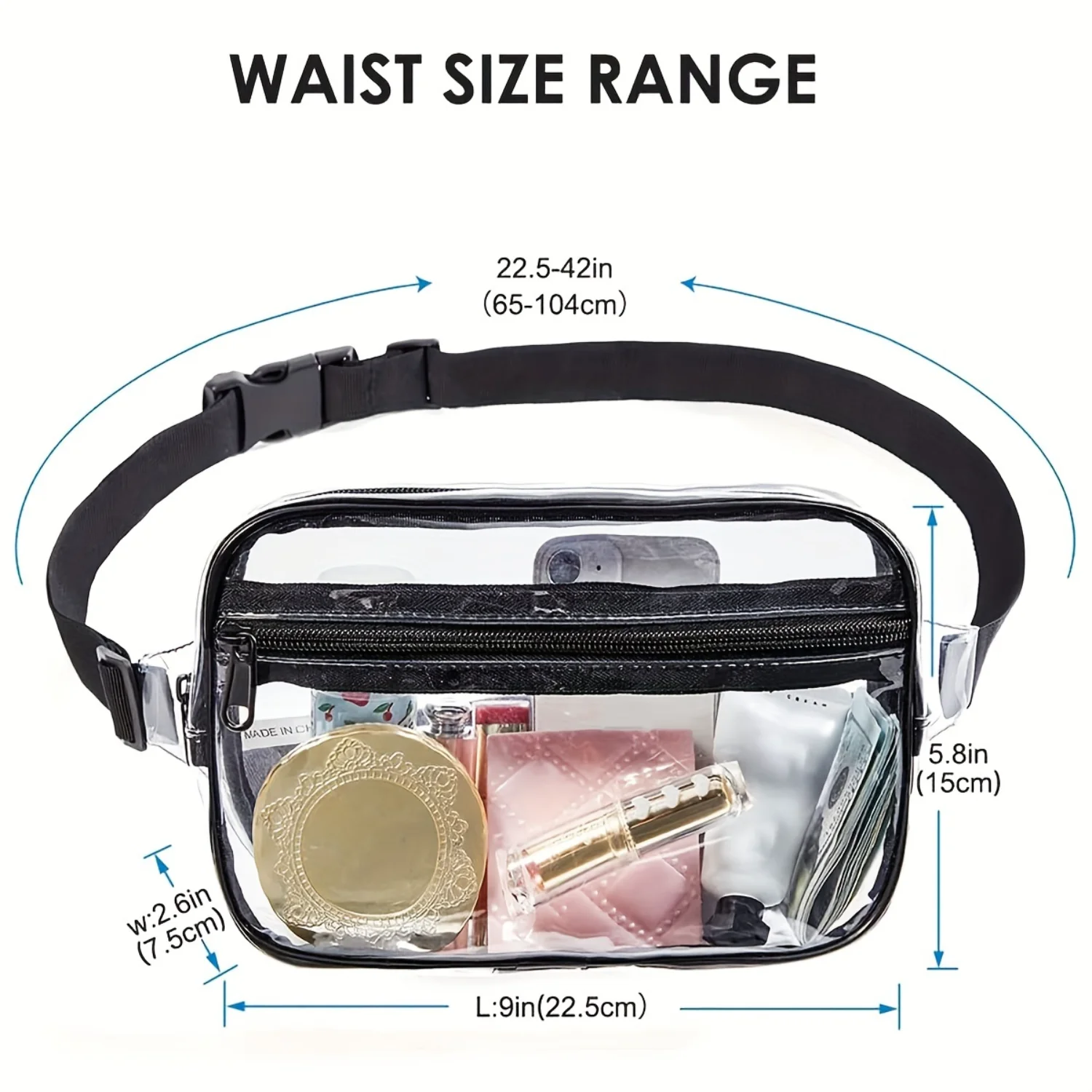 Clear Fanny Pack Stadium Approved Clear Waist Pack for Women Men Waterproof Belt Bag with Adjustable Strap Strong Buckle Transpa