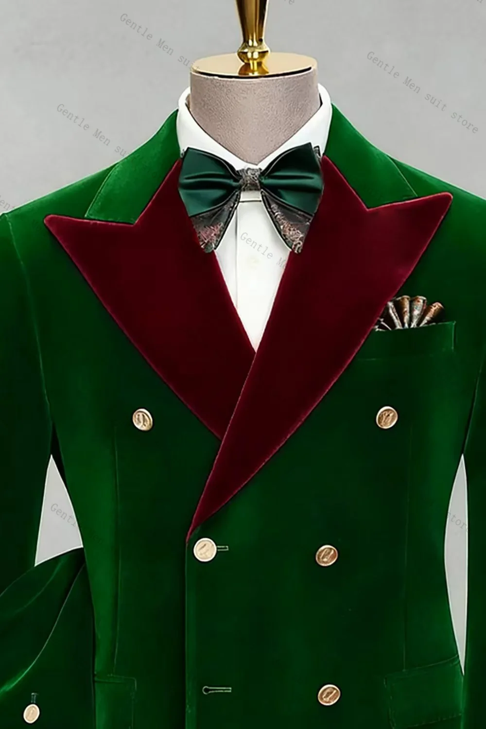 Conjunto de traje de novio verde para hombre, chaqueta de 2 piezas + pantalones, esmoquin de terciopelo para boda de otoño, chaqueta Formal de oficina, abrigo para graduación personalizado