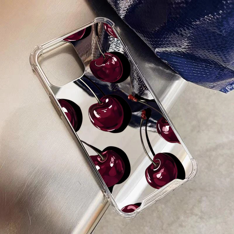 Cute Cherry Pattern Phone Case For Samsung Galaxy S25 S24 S23 S22 S21 Ultra Plus FE A06 A14 A23 A36 A52 A55 Make Up Mirror Cover - náhled 6