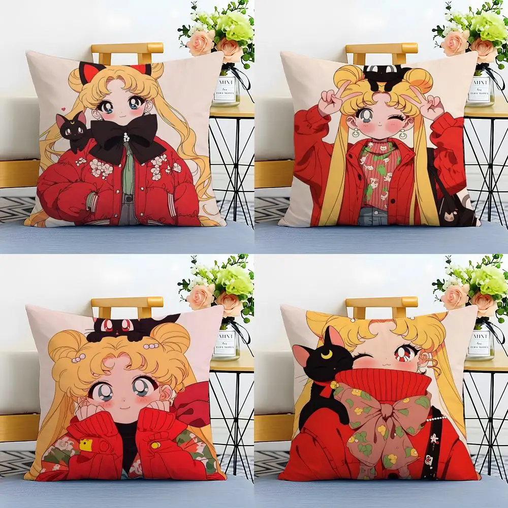 Sailor Moon Cushion Cover Washable Linen Pillowcase Soft  for Sofa Bed Cozy Home Room Decor