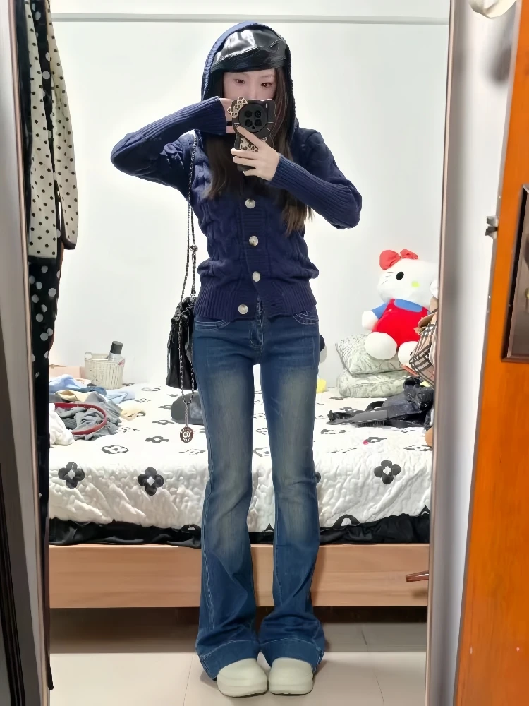 الكورية Sle الرجعية مقنعين متماسكة سترة معطف المرأة الخريف الشتاء التخسيس طويلة Sve سترة مفتوحة Faionable تخفيف