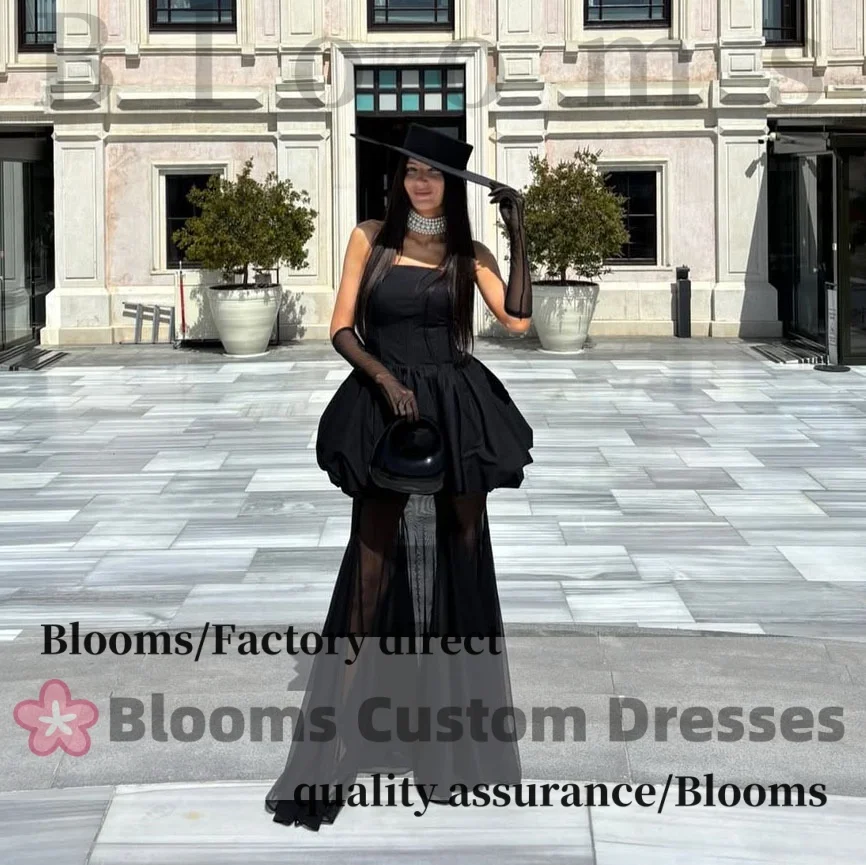 

Customized Simple Vintage Sleeveless Black Evening Dresses 2025 Women Wedding Elegant Party Dress Puff Prom Gown