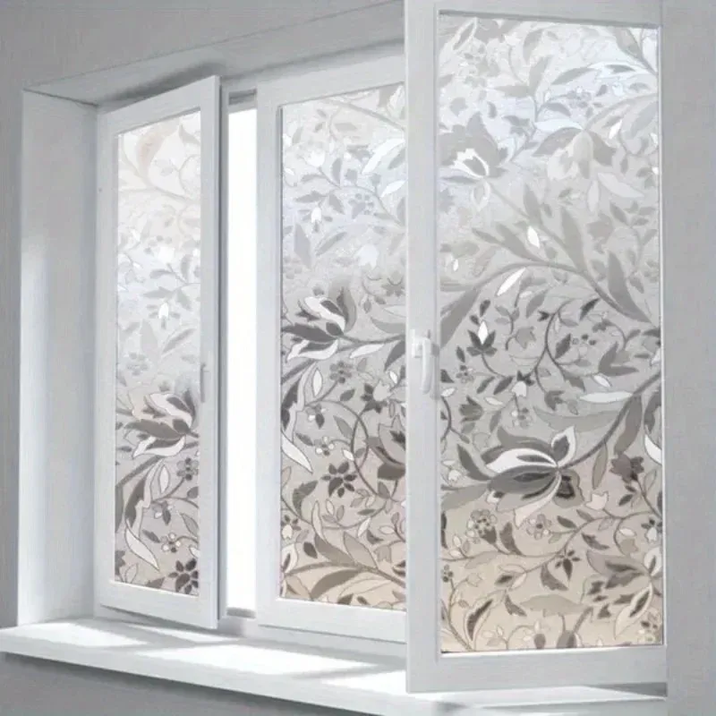 latest 45x100cm tulip pattern static window film no glue frosted glass sticker semi transparent privacy home living room decor