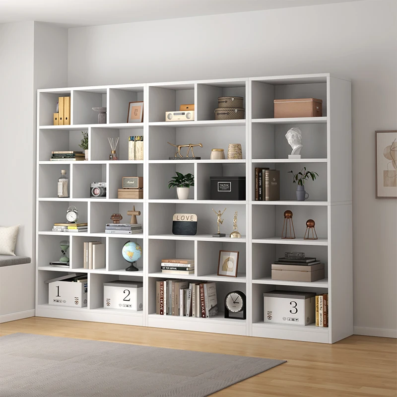 Simple bookshelf shelf, floor-to-ceiling against the wall, simple locker