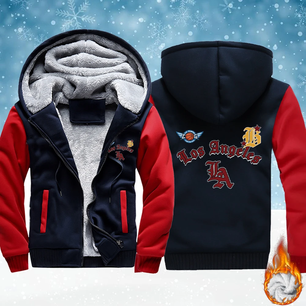 

California Letter Creative Prints Man Fleece Basic Jackets Zip-Up Winter Veste Thicken Warm Hoodie Comfy Soft Streetwear